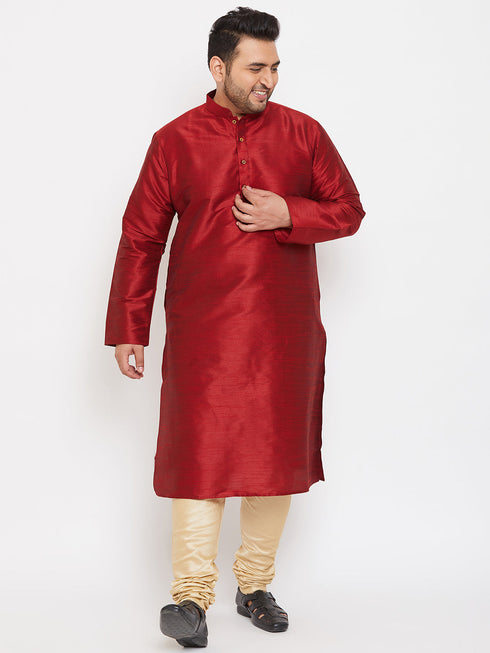 Vastramay Men's Plus Size Maroon Silk Blend Kurta Pyjama Set